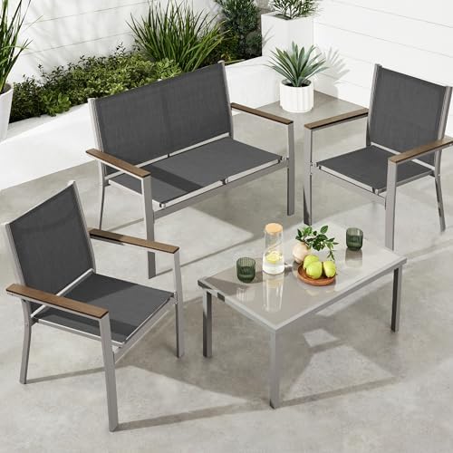 Best Choice Products 4-Piece Outdoor Textilene Patio Conversation Set, Backyard Furniture w/Loveseat, Coffee Table, Steel Frame - Taupe/Charcoal by BestChoiceProducts