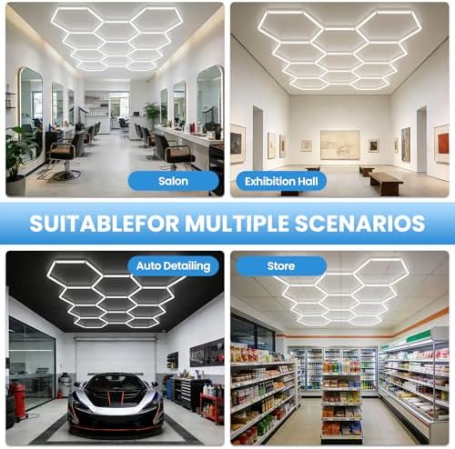 Hexagon Garage Lights Hexagon LED Lights 35880LM 6500K 299W Super Bright Honeycomb Lights Ceiling for Garage, Warehouse, Car Detailing Shop, Exhibition Hall, Gym (11 Pack) - Image 7