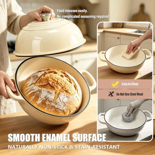 Cast Iron Bread Dutch Oven 6QT Pink Enameled with Lid - Image 4