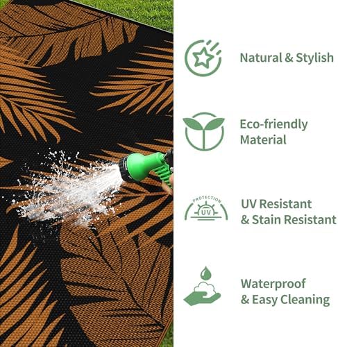 GENIMO Outdoor Rug, Waterproof Plastic for Fall Decor, 6'x9' Orange Black - Image 6