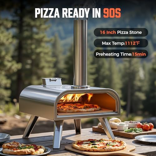 BIG HORN OUTDOORS 16" Multi-Fuel Outdoor Pizza Oven – 2-in-1 Wood-Fired & Gas Compatible (Burners Sold Separately), 1112°F Outdoor Stainless Pizza Cooker, Portable for Party Usage, Sliver - Image 5