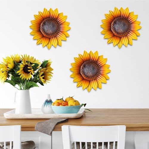 YEAHOME Sunflower Wall Decor - 9'' Metal Flower Wall Art Decorations 3 PACK Spring Yard Garden Sunflower Decor Hanging for Kitchen, Bathroom, Bedroom, Set of 3 Handmade Gift for Home, Indoor, Outdoor - Image 2