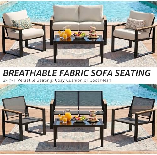 NATURAL EXPRESSIONS 4 Pieces Patio Furniture Sets, Modern Metal Patio Set - Image 2