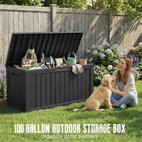 DRATO 100 Gallon Waterproof Deck Box Outdoor Storage Box with Wheels Black - Image 2