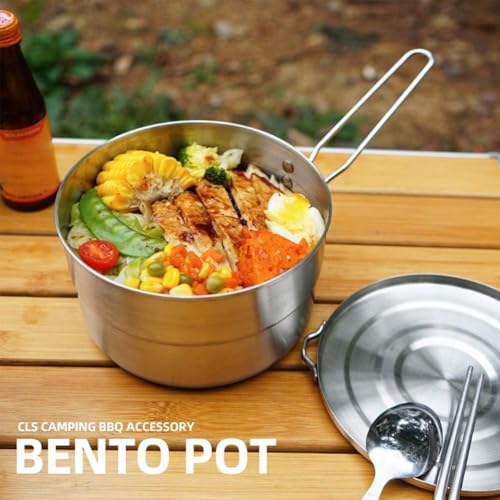 Stainless Steel Camping Cook Pot, 1.5L Camping Cookware with Lid and Folding Handle, Large Capacity Bento Pot for Outdoor Backpacking Campings Hiking Picnic - Image 4