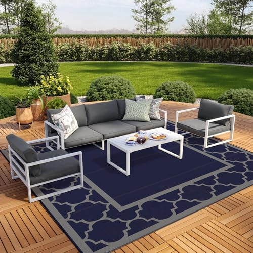 GENIMO Outdoor Rug, Waterproof Plastic Rugs for Patio, 10'x10' Blue Grey by GENIMO