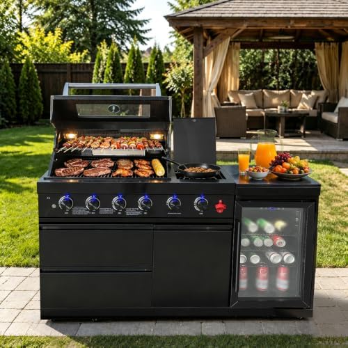 65" Modular Outdoor Kitchen Island,4-Burner 72,000 BTU Stainless Steel Propane Grill with Side Burner,Infrared Burner,Refrigerator,and Granite Countertop.Gas Grill for Backyard & Patio BBQ. - Image 3