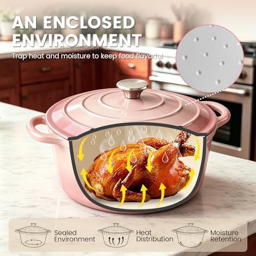 5 Qt Enameled Cast Iron Dutch Oven with Lid, Pink - Image 3