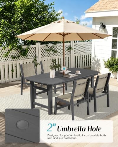 Ciokea HDPE Outdoor Dining Set, Patio Table and 4 Stackable Chairs, Grey - Image 4