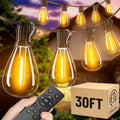 30FT Outdoor String Lights with Remote, Waterproof Patio Lights with 10+1 Shatterproof LED Bulbs,Dimmable Hanging Decor for Backyard Garden Porch Bistro, Timer & 3 Modes,2200K Warm White by AMZRAP
