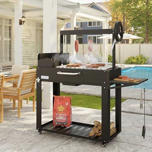 KoolMore 54 in. Charcoal BBQ Grill, Santa Maria Argentine Outdoor Grill with Interchangeable V Grates, Large Barbecue Grill for Outdoor Cooking, Black - Image 5