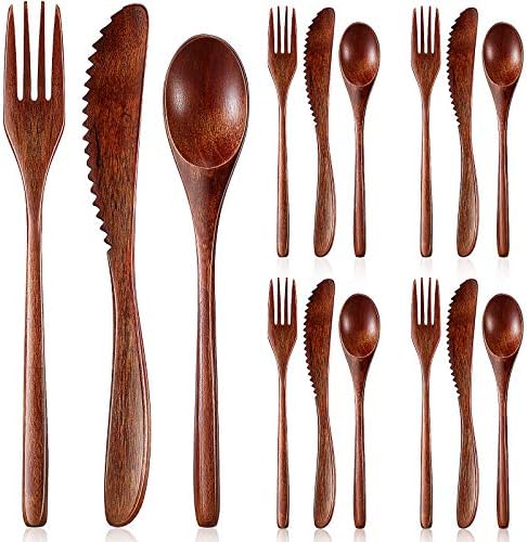 Geiserailie 12 Pcs Wooden Utensils for Eating Wooden Spoon Fork Knife Set by Geiserailie