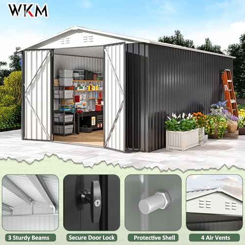 WKM 10x14 FT Outdoor Storage Shed for Backyard, Patio Lawn, White - Image 5