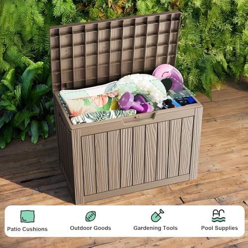 60 Gallon Outdoor Waterproof Storage Box, UV Resistant Resin Deck Box with Built-in Handle, Outdoor Storage Container for Patio Furniture, Garden Tools, Patio Cushions, Grey - Image 4