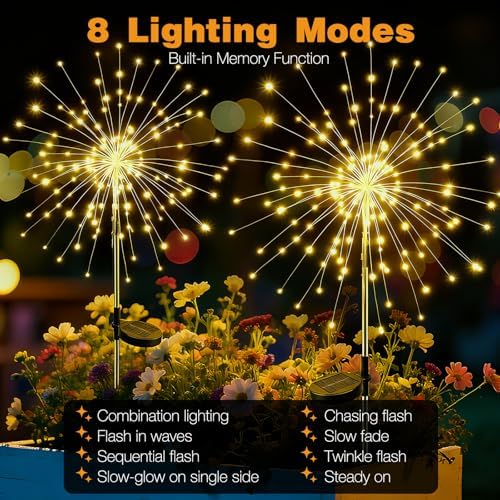 btfarm 1 Pack Solar Garden Lights Outdoor, 8 Modes Firework Lights Outside - Image 2
