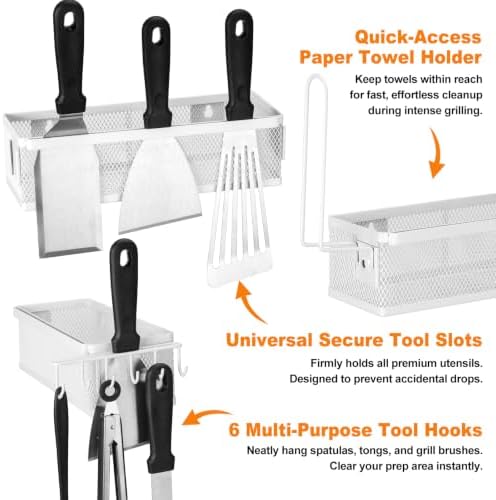 Griddle Caddy Side Shelf Organizer Grill Tool Holder (White) - Image 4