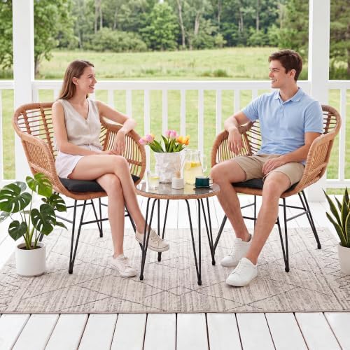 3 Piece Outdoor Wicker Furniture Bistro Set, Rattan Chairs Conversation Sets Wicker Patio Furniture for Balcony Poolside Backyard, Black by HOMEZILLIONS