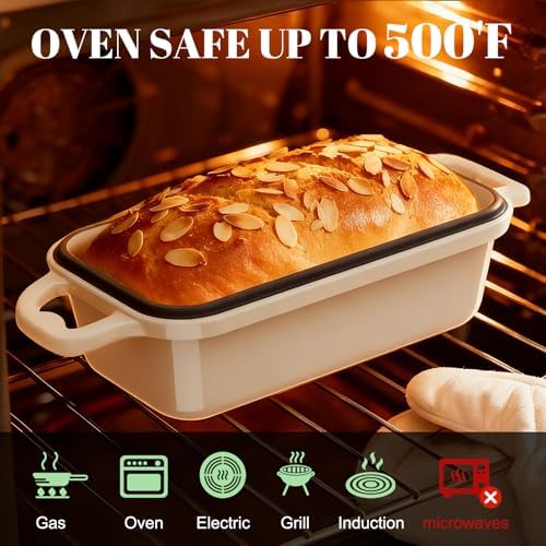 Enameled Cast Iron Sourdough Bread Dutch Oven,Loaf Pans-Cream - Image 7