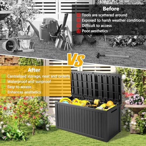 Mersco 200 Gallon Double-Wall Resin Deck Box - Lockable Waterproof Outdoor Storage Box, 1000lbs Capacity & Doubles as Seating for Patio Furniture - Garden Tools, Pool Accessories (Black) - Image 3