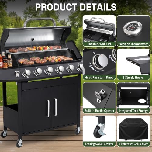 6-Burner Propane Gas Grill and Griddle Combo with Side Burner - Image 7