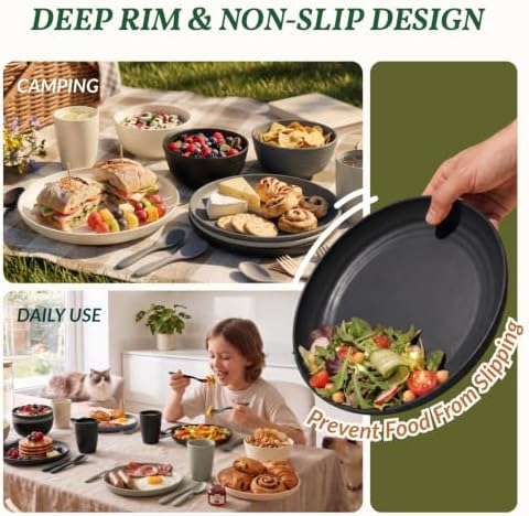 Homienly Unbreakable Wheat Straw Dinnerware Sets, Plastic Plates and Bowls Sets Alternative 20 PCS, Microwave & Dishwasher Safe Dish Set for Kitchen, Camping, Kids, Apartment, Lightweight(Grey Stone) - Image 6