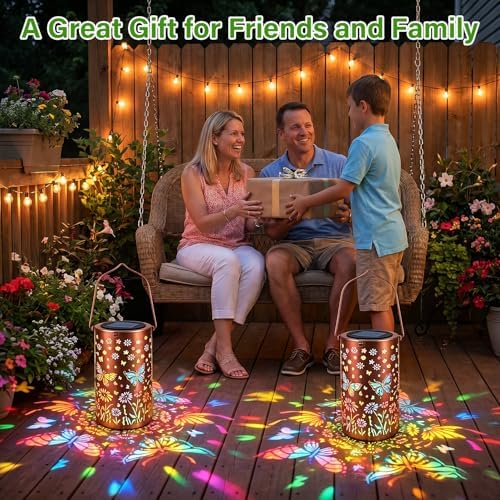 Colorful Butterfly Solar Lanterns Outdoor Decor, Garden Decor Gifts for Women Mom Sister Grandma, LED Hanging Solar Lantern Lights Outside for Table Yard Lawn Garden Path Porch - Image 6