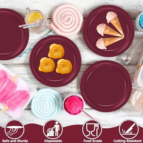 50 Pack Burgundy Plates 7 Inches Round Heavy-duty Maroon Dessert Plates - Image 3