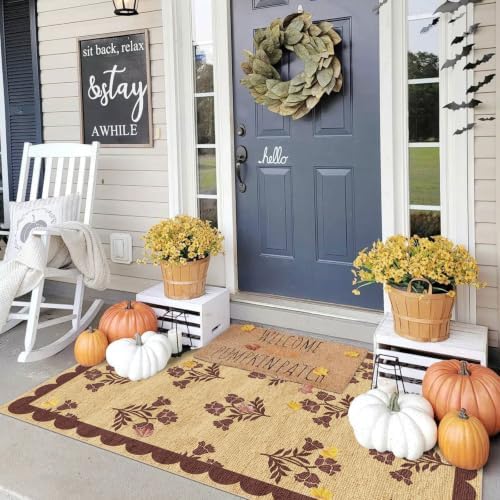 3x5 Floral Entry Rug - Small Washable Indoor Outdoor Mats for Front Door Non-Slip Jute-Look Porch Rug Boho Burgundy Scalloped Throw Rugs for Living Room Bedroom Entryway Kitchen Porch Decor - Image 7