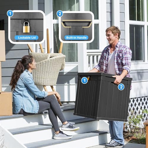 PatioZen 50 Gallon Resin Deck Box, Lockable Outdoor Storage Box for Patio Cushions Storage Furniture, Garden Tools, Pool Supplies, Weatherproof and UV Resistant (Black) - Image 2