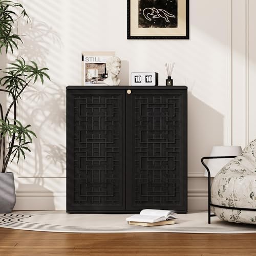 Mrosaa Outdoor Storage Cabinet Waterproof with Shelf,Resin Storage Sheds Outdoor Cabinets for tub Towels/Chemicals/Grill Items/Patio/Garden/Backyard, Size 34.3''L*15''W*36.2''H（Black） - Image 4