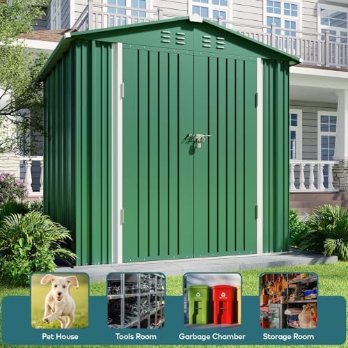 Gizoon 6 x 4 FT Outdoor Storage Shed, Metal Garden Shed, Green - Image 4