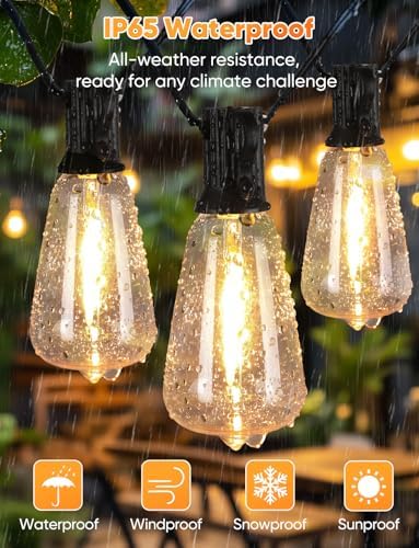 Brightever LED Outdoor String Lights with Remote, 100FT Commercial Grade Waterproof Outdoor Patio Lights, 30+2 ST38 Dimmable Edison Bulbs, 2700K Warm White Rope Light for Outside, Low Voltage 24V - Image 6