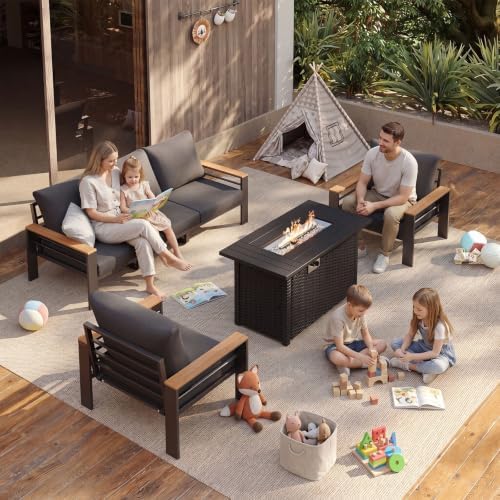 Aoxun Patio Furniture Set, Aluminum Outdoor Furniture with Fire Pit Table - Image 2