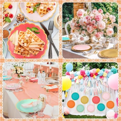 48 Pcs Colorful Coral Paper Plates 9 Inch Scalloped - Image 5