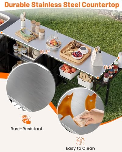 AECOJOY Outdoor Grill Cart with Sink, Storage Movable Folding Prep Station - Image 5