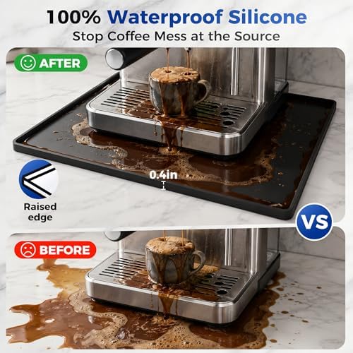 Golener Coffee Bar Mat, Silicone Coffee Mat with Raised Edges, 24"x16" - Image 2