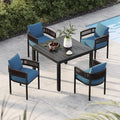 Grand patio 5-Piece Outdoor Dining Set for 4 with 1 Rectangle Expandable Table for 4-6 Person, Metal Woven Wicker Fixed Patio Chairs with Thickened Cushions for Yard, Poolside (Brown) by GrandPatio
