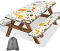Picnic Table Cover with Bench Covers, Camping Essentials, Jungle Animal Cute Waterproof Windproof Camping Tablecloth, Fitted Tablecloth Cover with Elastic Edge for Indoor Outdoor 30x72 Inch by Xguatan