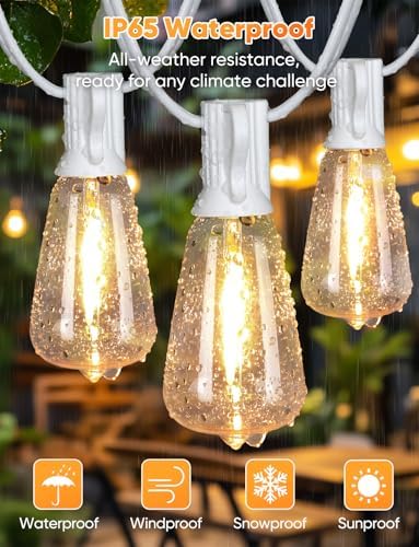 Brightever 100FT Outdoor String Lights with Remote, Dimmable LED Patio Lights with 32 ST38 Shatterproof Vintage Bulbs, 2700K Warm White 3 Modes 2 Timer Outside Light for Yard, Deck, Cafe, White - Image 6