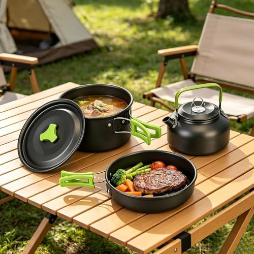 14pcs Camping Cookware Set Camping Pots and Pans Set with Cups Plates Forks Knives Spoons for Camping Outdoor Cooking and Picnic - Image 5