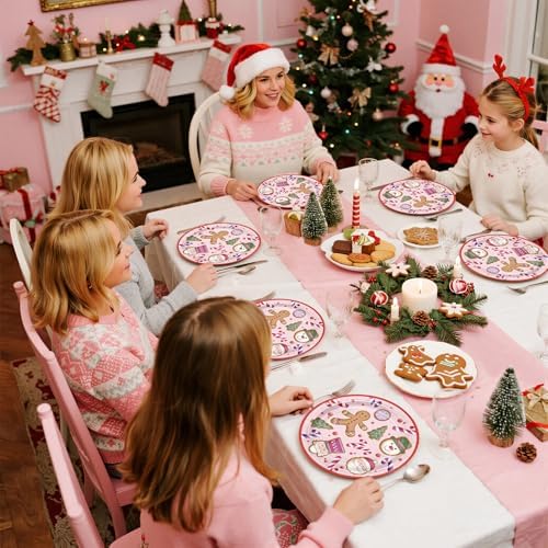 WRAPAHOLIC 25Pcs Christmas Paper Plates - 9 Inch Gingerbread Disposable Plates Decorative Dinner Plates for Christmas Party Tableware Supplies Table Decor - Image 5