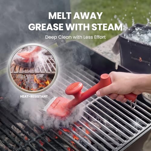 ThermoMaven Bristle-Free BBQ Grill Brush - No Wire Risk Steam Cleaner Removes Burnt Grease Fast - 17" Cool-Touch Handle, Scraper & 3 Replaceable Heads for Gas, Charcoal & Cast Iron - Image 2