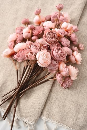 Waipfaru Ranunculus Artificial Flowers, 36Pcs 14In Fake Peonies Artificial Flowers, Dusty Rose Flower for Vase Silk Flower Real Touch Faux Peony Bulk for DIY Wedding Bouquet Home Bridal Shower Decor - Image 7