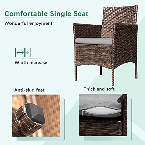 Greesum Patio Furniture 4 Pieces Conversation Sets,Brown and Gray - Image 5
