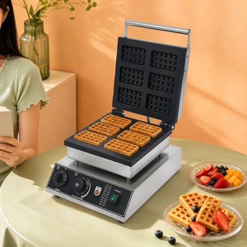 6-Slice Commercial Waffle Maker, 1500W Electric Waffle Machine, Stainless Steel Waffle Iron Baker with Non-Stick Coating, 122-572℉ Temperature Adjustable - Image 6