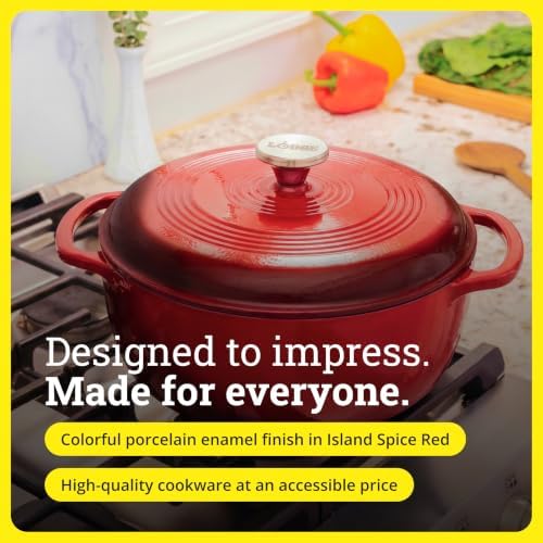 Lodge Essential Enamel Cast Iron Dutch Oven, 7.5 Quart, Island Spice Red - Image 6