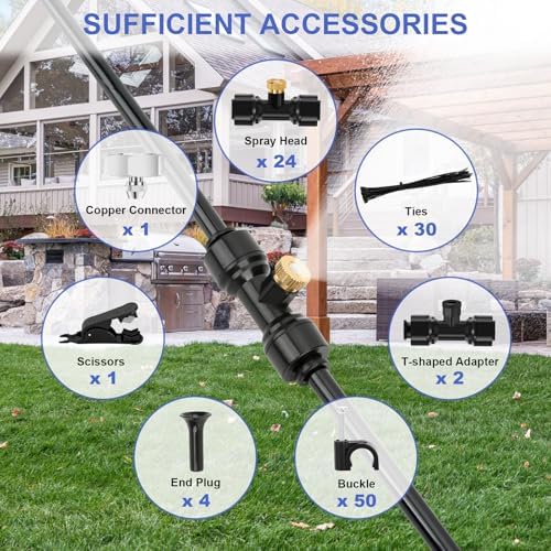 GMAULEE Misting Cooling System, DIY 78.8FT(24M) Misting Line +24 Brass Mist Nozzles+ a Brass Connector(3/4'') Outdoor Mister System for Patio Waterpark Garden Trampoline Greenhouse - Image 4