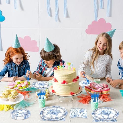 100 Pcs Blue and White Floral Tableware Party Supplies Set, Serves 25 – Disposable Elegant Flower Paper Plates, Napkins, and Plastic Forks for Wedding, Bridal Shower, Birthday, Garden Tea Decorations - Image 6