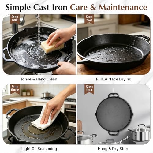 BUCABUCA Pre-Seasoned Cast iron Skillet,Frying Pan,Chef's Pan,Large Skillet,Cast Iron Camping Pan (17 inch) - Image 6