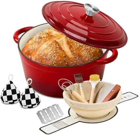 Enameled Cast Iron Dutch Oven pot 6.5 QT with Lid for Bread Baking by Blingco